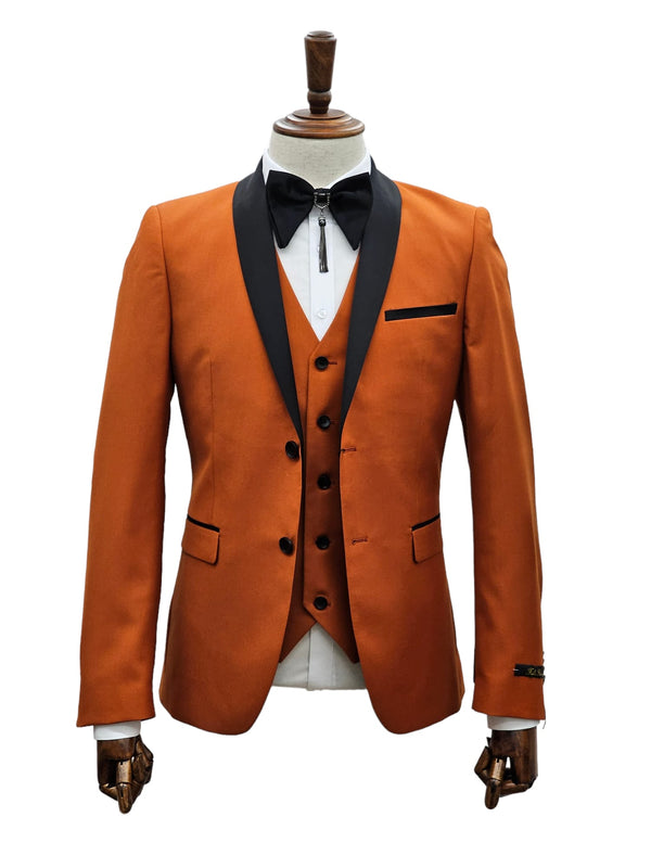 2 Button Rust Slim Fit Suit with Black Shawl Lapel FF2SSX+V-1230